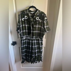 Ranna gill plaid dress with embroidered flowers